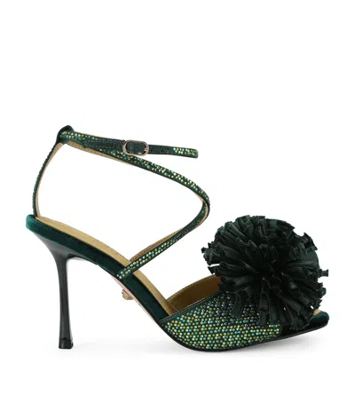 Kurt Geiger London Embellished Pom Pom Heeled Sandals In Green