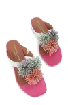 Kurt Geiger Womens Mult/other Pom Pom T-bar Embellished Flat Suede Sandals Eur 37 / 4 Uk In Multi Pom Pom