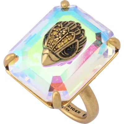 Kurt Geiger London Emerald Cut Crystal Cocktail Ring