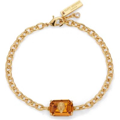Kurt Geiger London Emerald Cut Crystal Eagle's Head Chain Bracelet In Gold