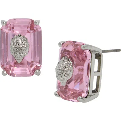 Kurt Geiger London Emerald Cut Crystal Stud Earrings In Pink
