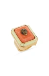 Kurt Geiger London Emerald Cut Turquoise Eagle Cocktail Ring In Orange