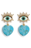 Kurt Geiger London Evil Eye & Heart Drop Earrings In Turquoise