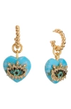 Kurt Geiger London Evil Eye & Heart Drop Hoop Earrings In Blue