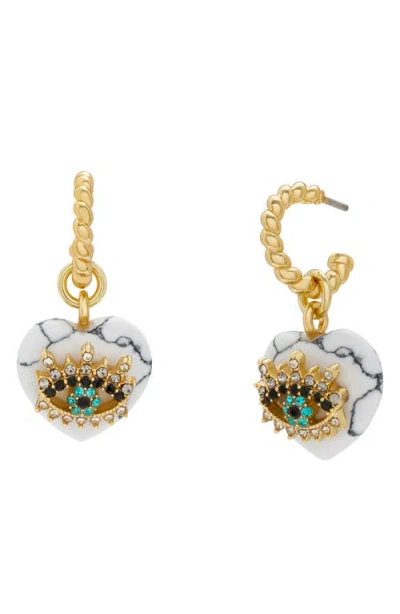 Kurt Geiger London Evil Eye & Heart Drop Hoop Earrings In Gold