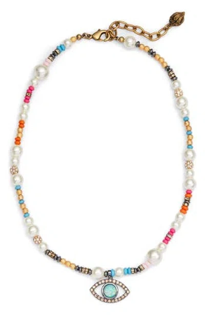 Kurt Geiger London Evil Eye Beaded Pendant Necklace In Orange