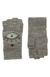 Kurt Geiger London Evil Eye Convertible Crystal Embellished Mittens In Dark Grey Marl