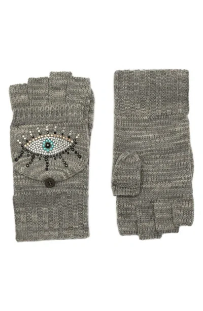 Kurt Geiger London Evil Eye Convertible Crystal Embellished Mittens In Dark Grey Marl