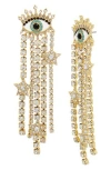 Kurt Geiger London Evil Eye Crystal Chain Fringe Earrings In Gold/crystal