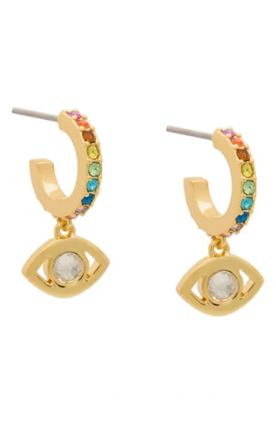 Kurt Geiger London Evil Eye Crystal Huggie Hoop Earrings In Gold/multi