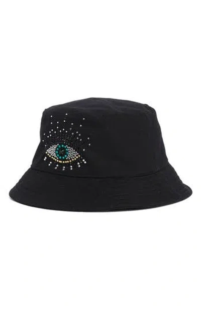 Kurt Geiger London Evil Eye Embellished Bucket Hat In Black