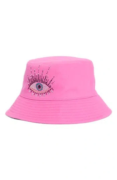 Kurt Geiger London Evil Eye Embellished Bucket Hat In Pink