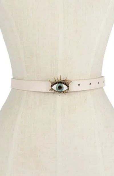 Kurt Geiger London Evil Eye Leather Belt In Bone/antique Brass