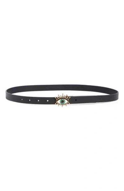 Kurt Geiger London Evil Eye Leather Belt In Black