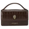 Kurt Geiger London Extra Small Bond Croc Embossed Leather Top Handle Bag In Dark Brown