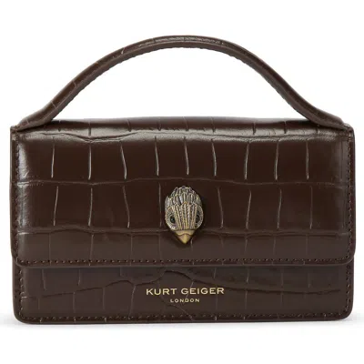 Kurt Geiger London Extra Small Bond Croc Embossed Leather Top Handle Bag In Dark Brown
