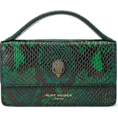 Kurt Geiger London Extrasmall Bond Croc Embossed Leather Top Handle Bag In Open Green