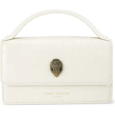 Kurt Geiger London Extrasmall Bond Croc Embossed Leather Top Handle Bag In White