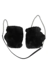 Kurt Geiger London Faux Fur Fingerless Gloves On A Chain In Black