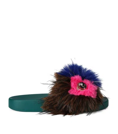 Kurt Geiger London Faux Fur Meena Slides In Green