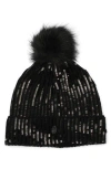 Kurt Geiger Faux Fur Trim Sequin Beanie