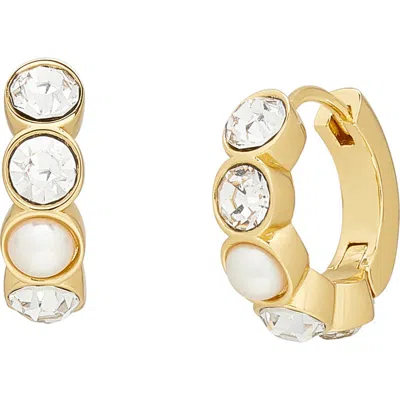 Kurt Geiger London Faux Pearl & Crystal Huggie Earrings In Gold