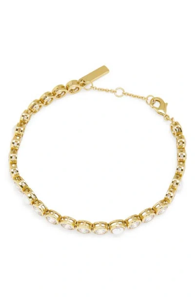 Kurt Geiger London Faux Pearl & Cubic Zirconia Flex Bracelet In Gold