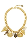 KURT GEIGER KURT GEIGER LONDON FAUX PEARL & SHELL CHARM NECKLACE