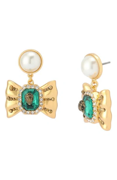 Kurt Geiger London Faux Pearl Bow Drop Earrings In Gold