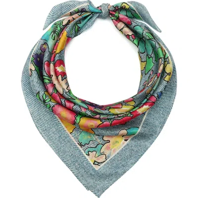 Kurt Geiger London Floral Denim Silk Square Scarf In Blue