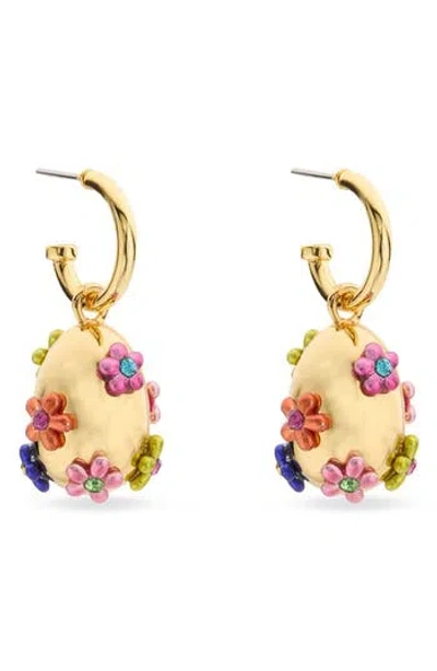 Kurt Geiger London Floral Egg Drop Huggie Hoop Earrings In Multi