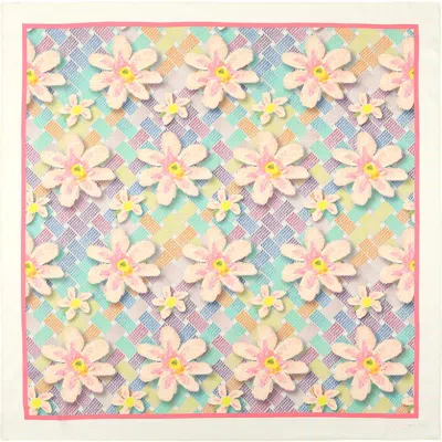 Kurt Geiger London Floral Monogram Silk Large Square Scarf In Bone