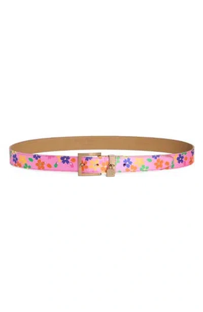 Kurt Geiger London Floral Print Faux Leather Belt In Pink