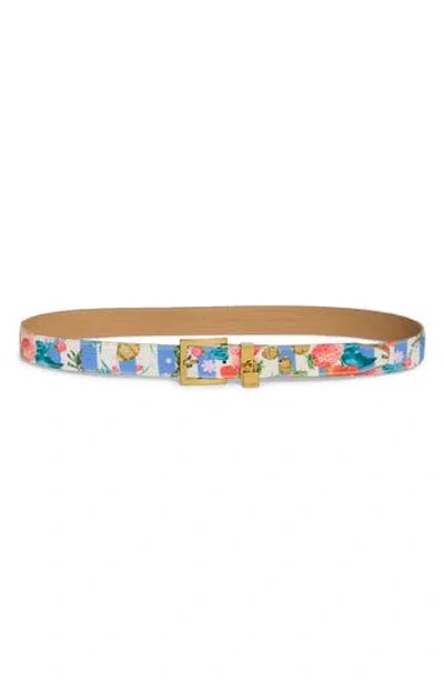 Kurt Geiger London Floral Print Stripe Faux Leather Belt In Multi