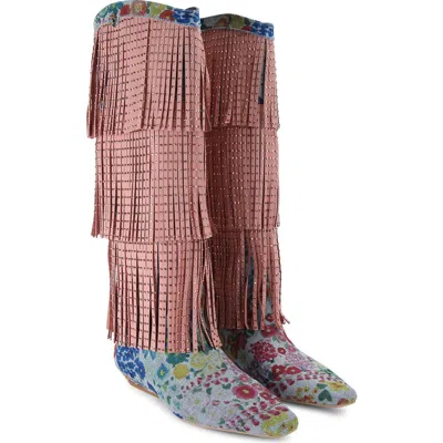 Kurt Geiger London Floral Sequin Fringe Western Boot In Multi