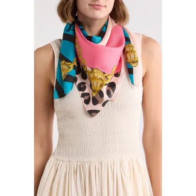 Kurt Geiger London Folk Print Silk Square Scarf In Rainbow