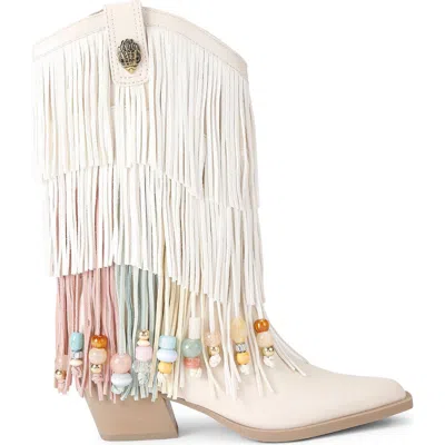 Kurt Geiger London Leather Fringed Cowboy Boots 50 In White
