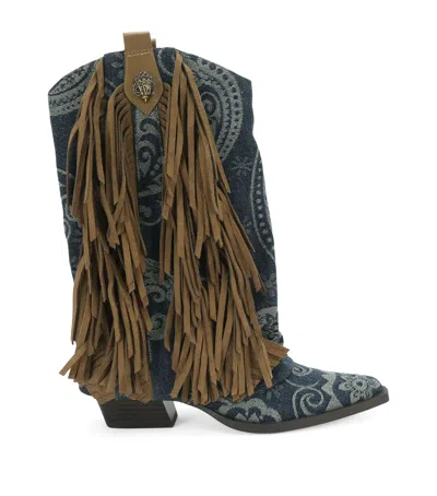 Kurt Geiger London Gaiter Fringe Cowboy Boots In Multi