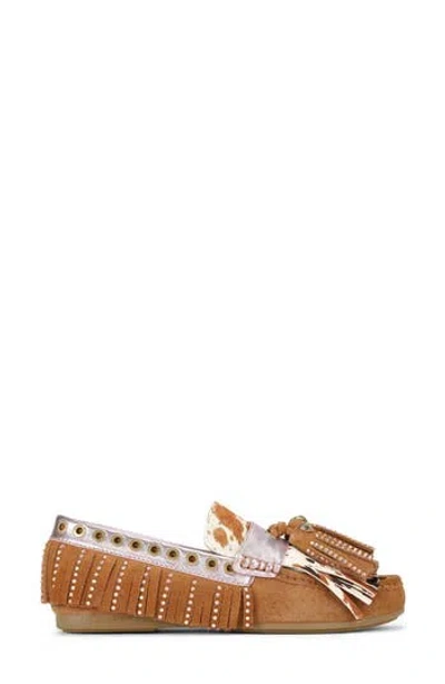 Kurt Geiger London Genuine Calf Hair Tassel Fringe Loafer In Tan Comb
