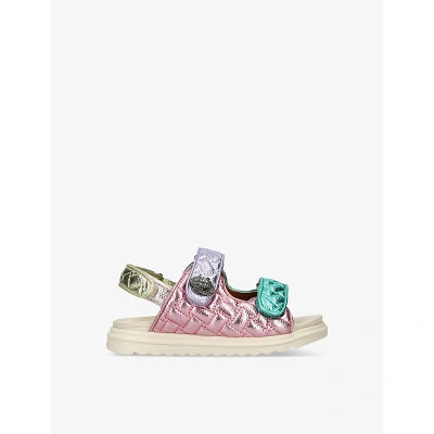 Kurt Geiger London Girls Pink Comb Kids Mini Orson Quilted Metallic-woven Sandals