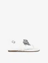 Kurt Geiger London Girls White Kids Mini Kensington T-bar Crystal Bow-embellished Leather Sandals 7- In White
