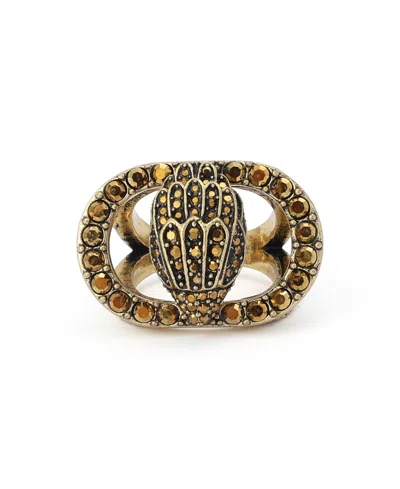Kurt Geiger London Glass Crystal Chelsea Eagle Cocktail Ring In Brass