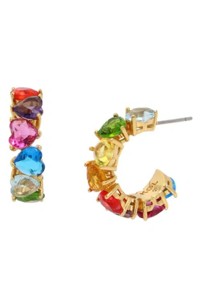 Kurt Geiger London Heart Crystal Huggie Hoop Earrings In Goldtone/multicolor Stones