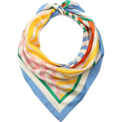 Kurt Geiger London Herringbone Mixed Strip Square Silk Scarf In Blue Multi