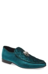 Kurt Geiger London Hugh Eagle Herringbone Loafer In Turquoise/aqua