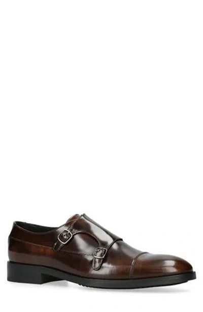 Kurt Geiger London Hunter Cap Toe Double Monk Strap Shoe In Brown