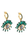 Kurt Geiger London Imitation Pearl Eye Drop Hoop Earrings In Teal/green