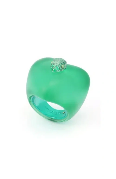Kurt Geiger London Jelly Eagle Heart Cocktail Ring In Green
