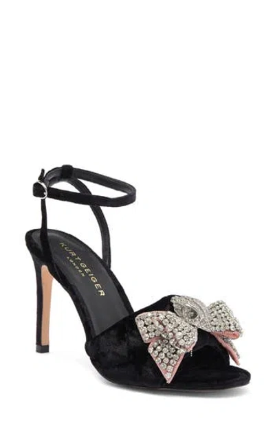 Kurt Geiger London Kensington Bow Ankle Strap Sandal In Black Velvet