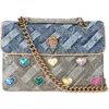 Kurt Geiger London Kensington Heart Denim Convertible Shoulder Bag In Blue